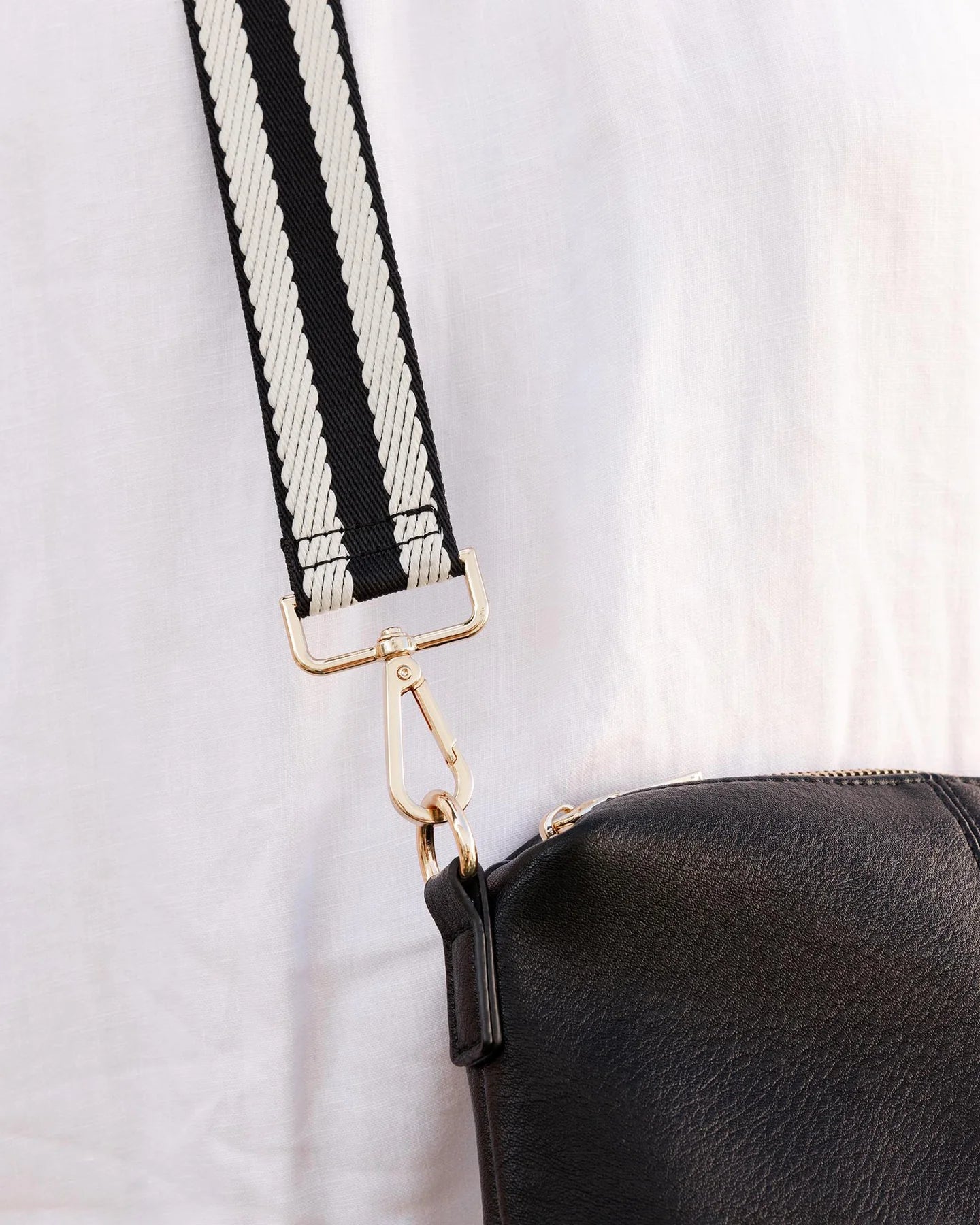 Collection of Louenhide Stripe Webbing Bag Strap - Black in a gallery layout
