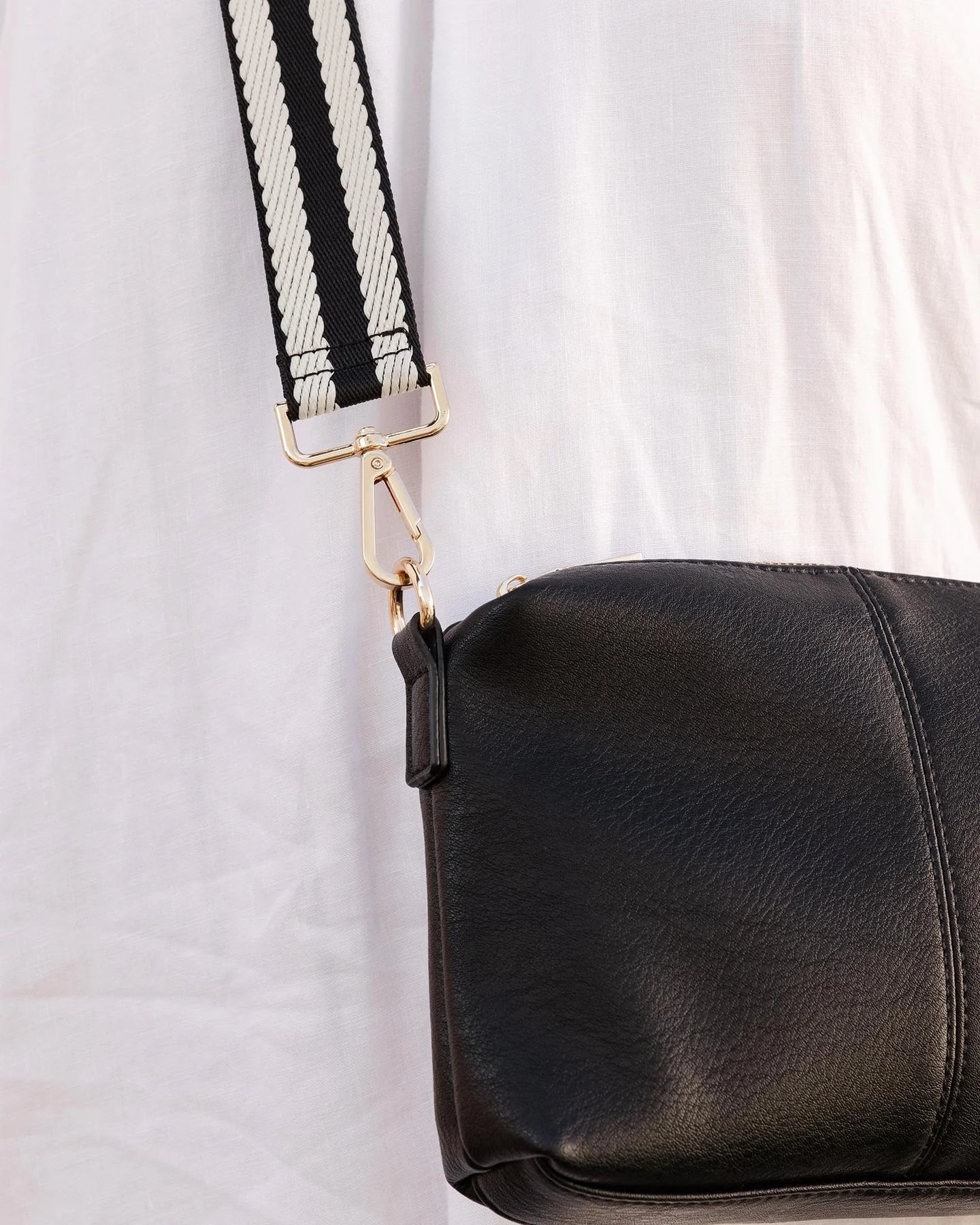 Collection of Louenhide Stripe Webbing Bag Strap - Black in a gallery layout