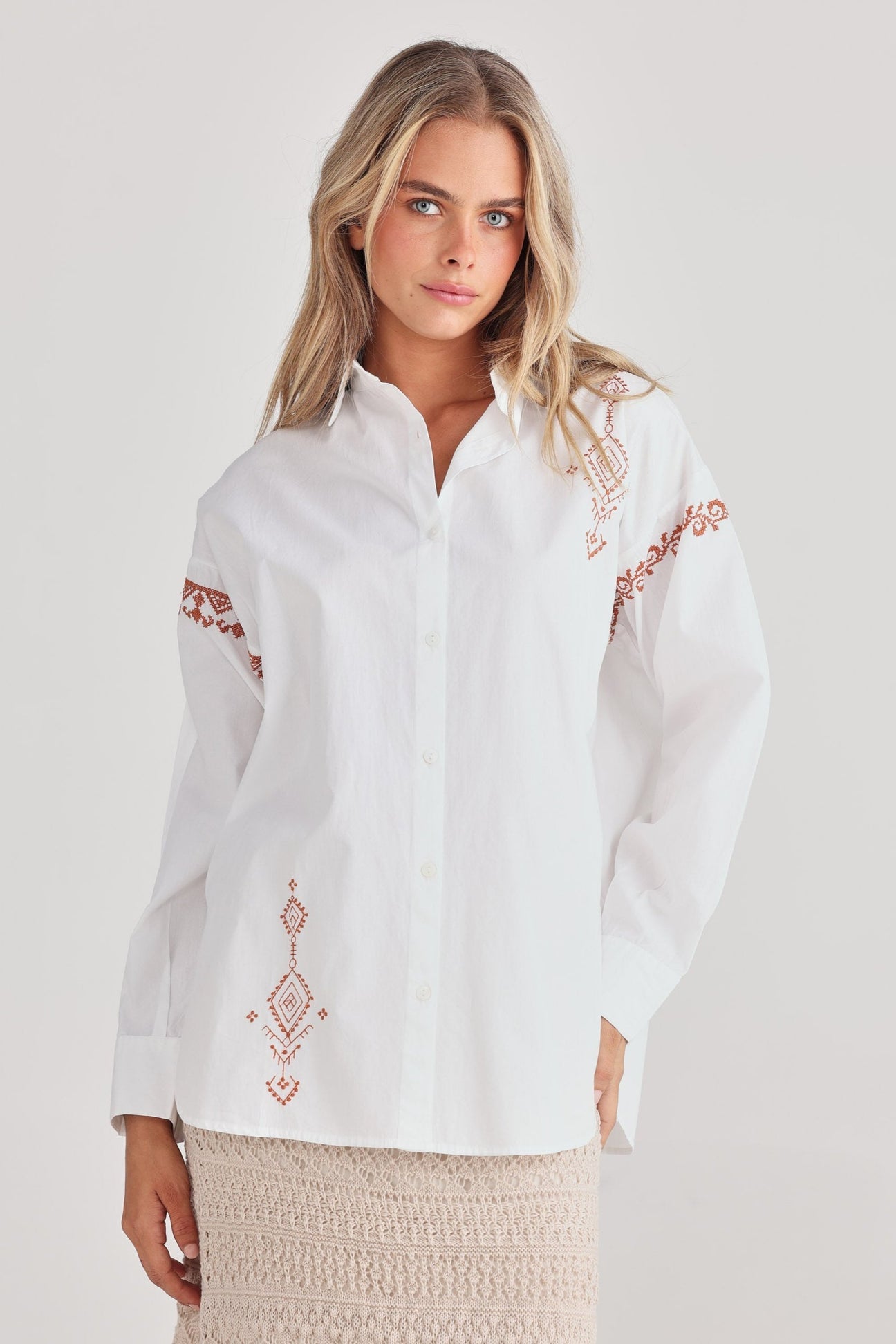 Talisman Flamenco Shirt - White with Clay