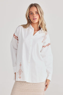 Collection of Talisman Flamenco Shirt - White with Clay in a gallery layout
