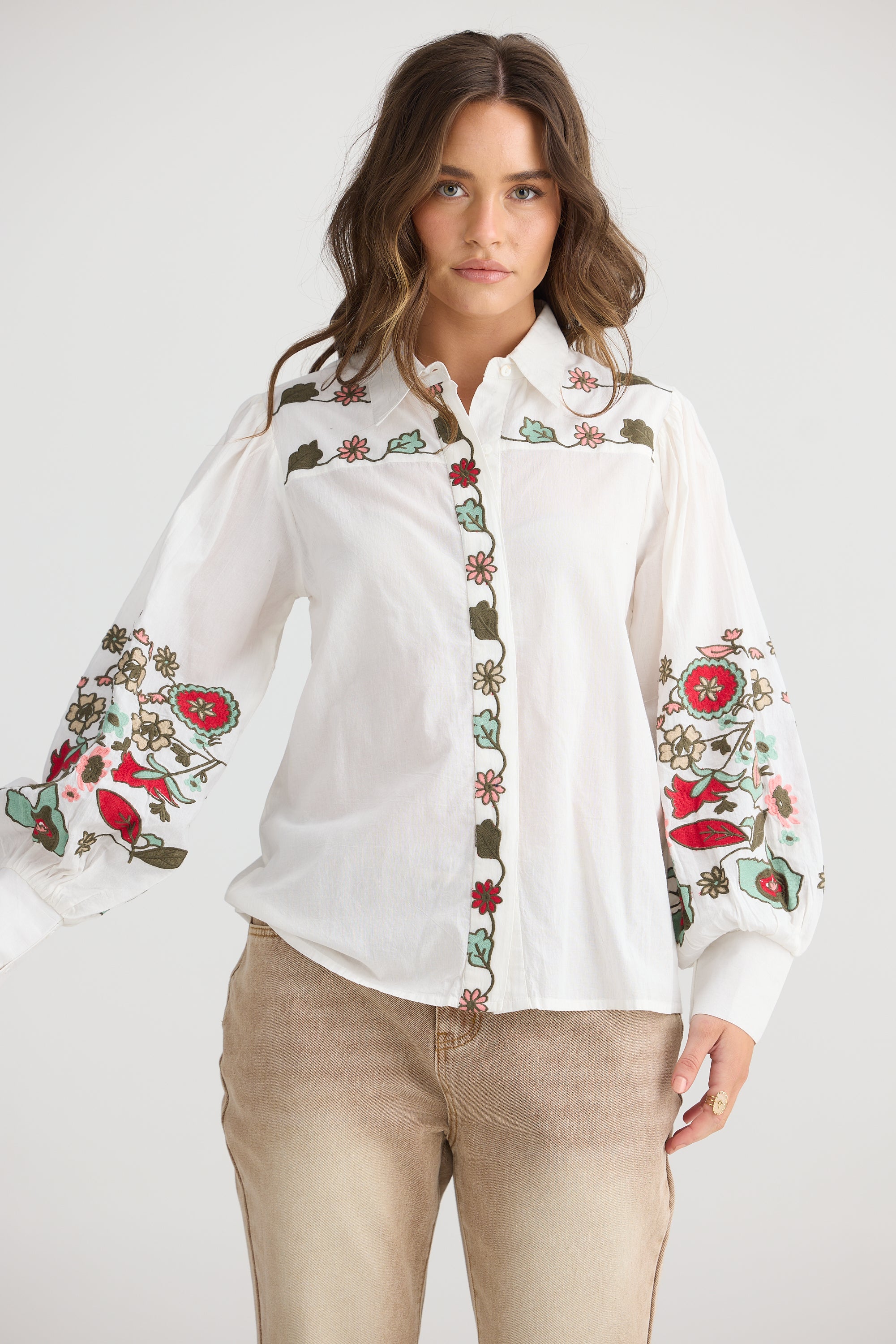 Collection of Talisman Illara Embroidered Shirt - White in a gallery layout
