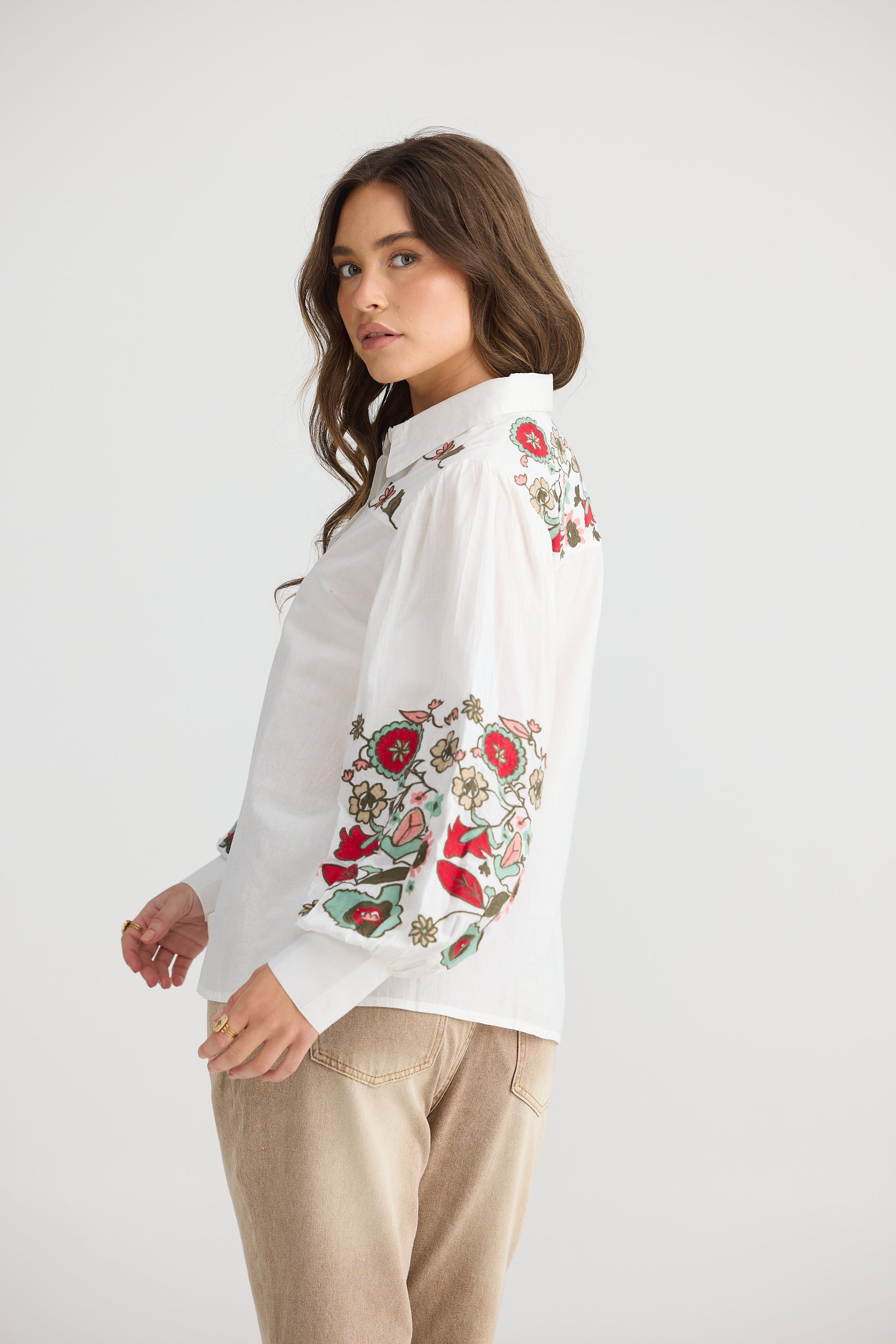 Collection of Talisman Illara Embroidered Shirt - White in a gallery layout