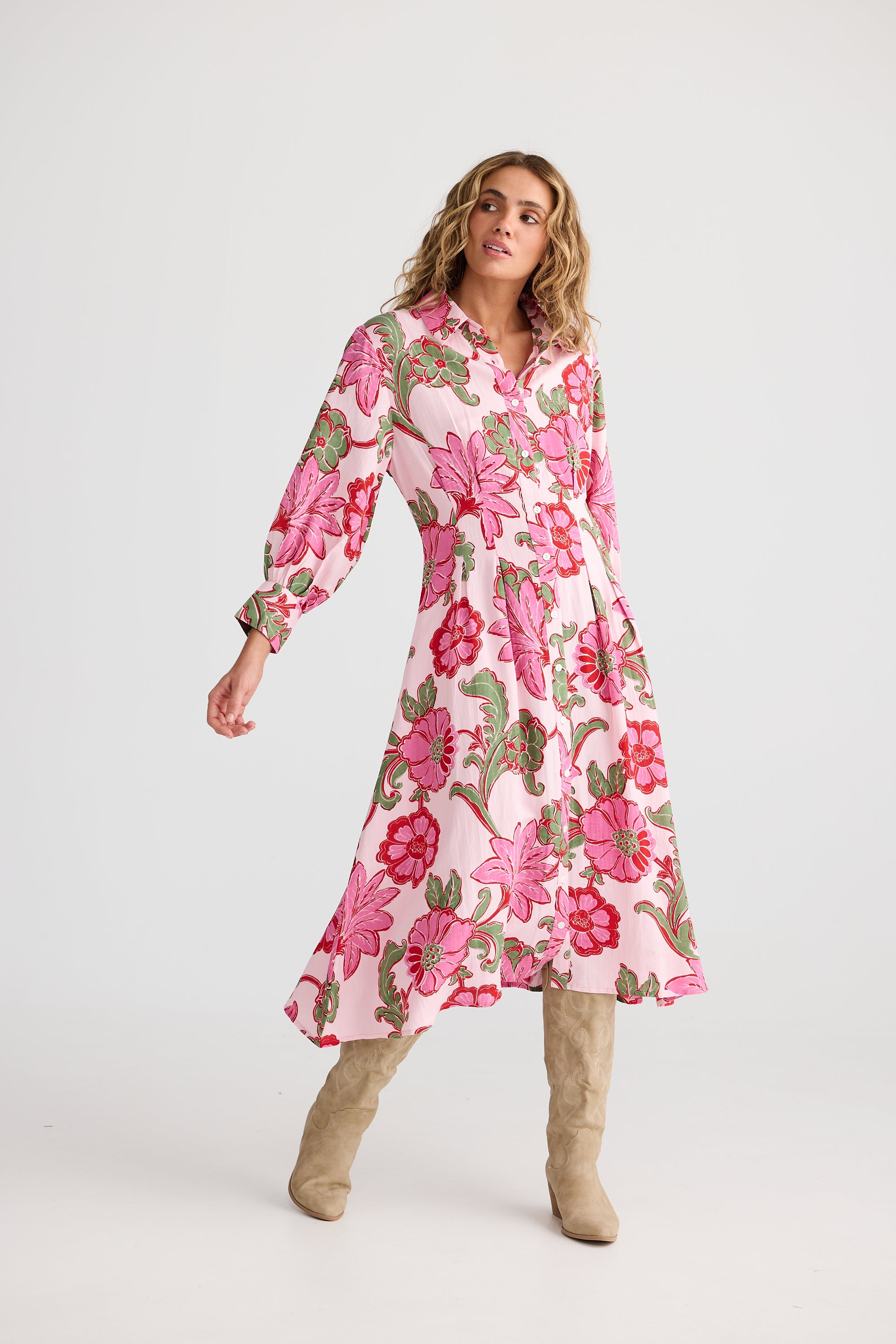Collection of Talisman Ophelia Shirt Dress -Pink Ibiza in a gallery layout