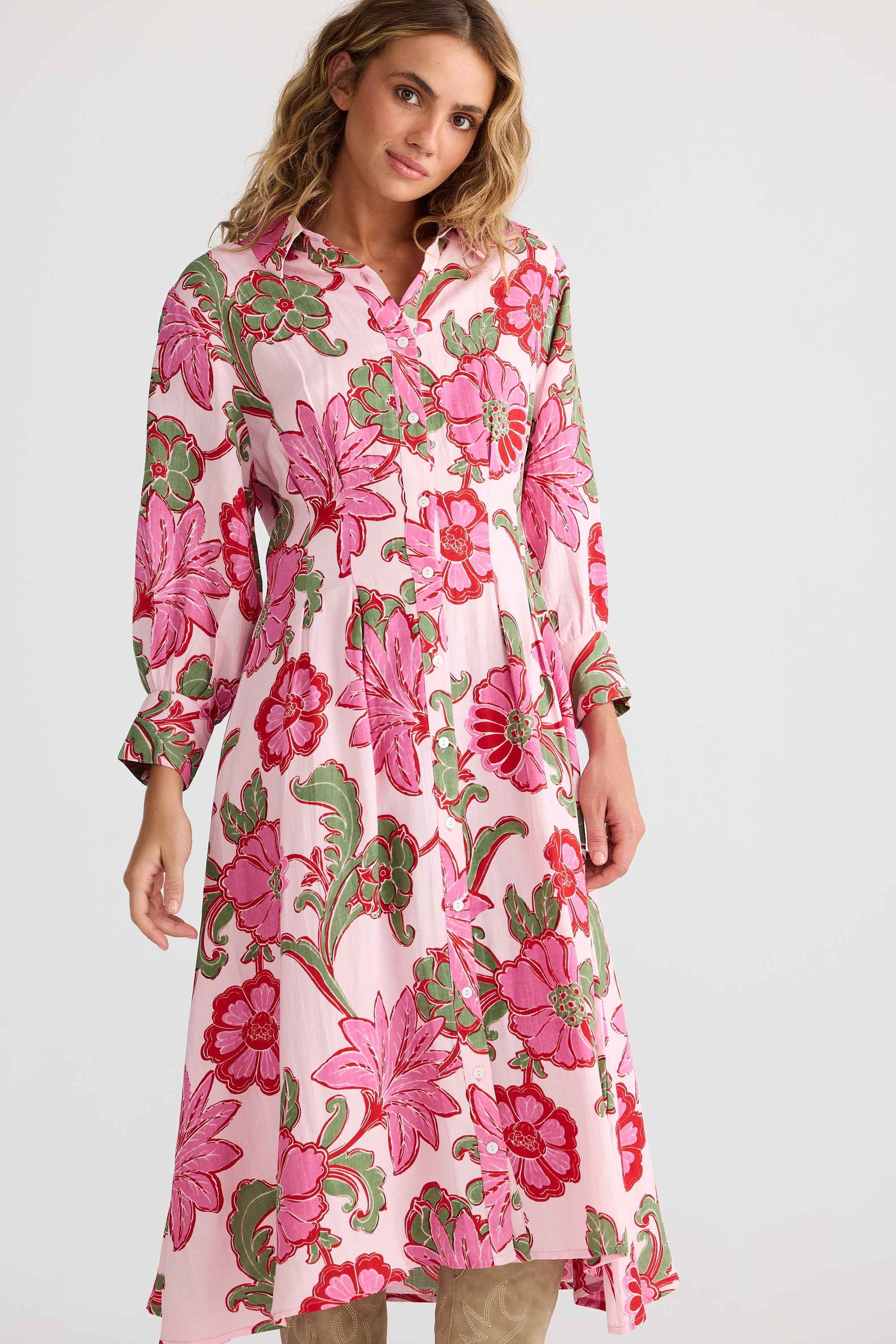 Collection of Talisman Ophelia Shirt Dress -Pink Ibiza in a gallery layout
