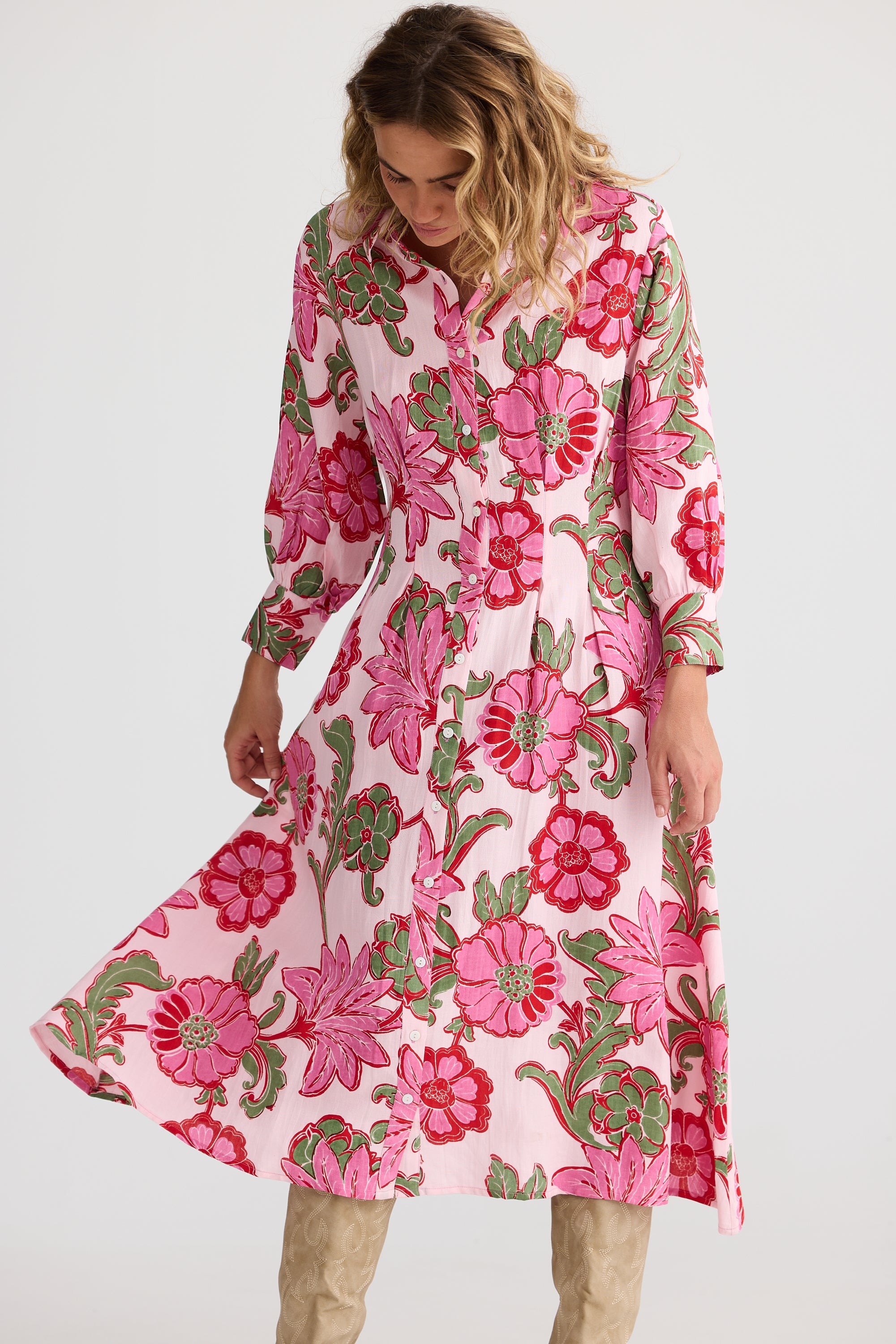 Collection of Talisman Ophelia Shirt Dress -Pink Ibiza in a gallery layout