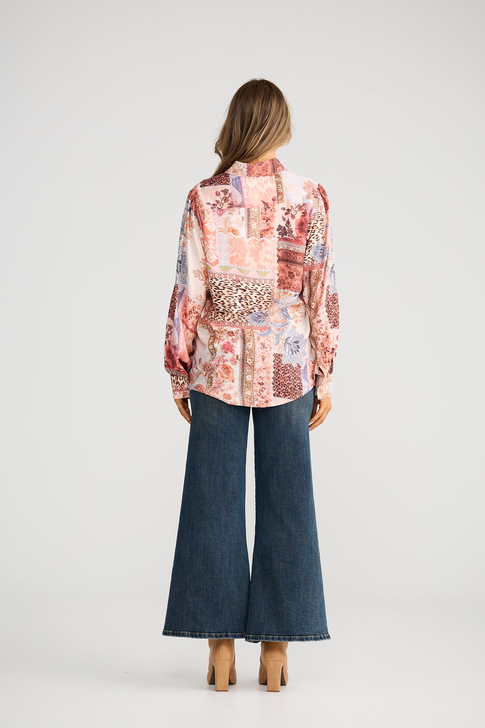 Collection of Person wearing a Talisman patterned shirt and jeans on a white background in a gallery layout