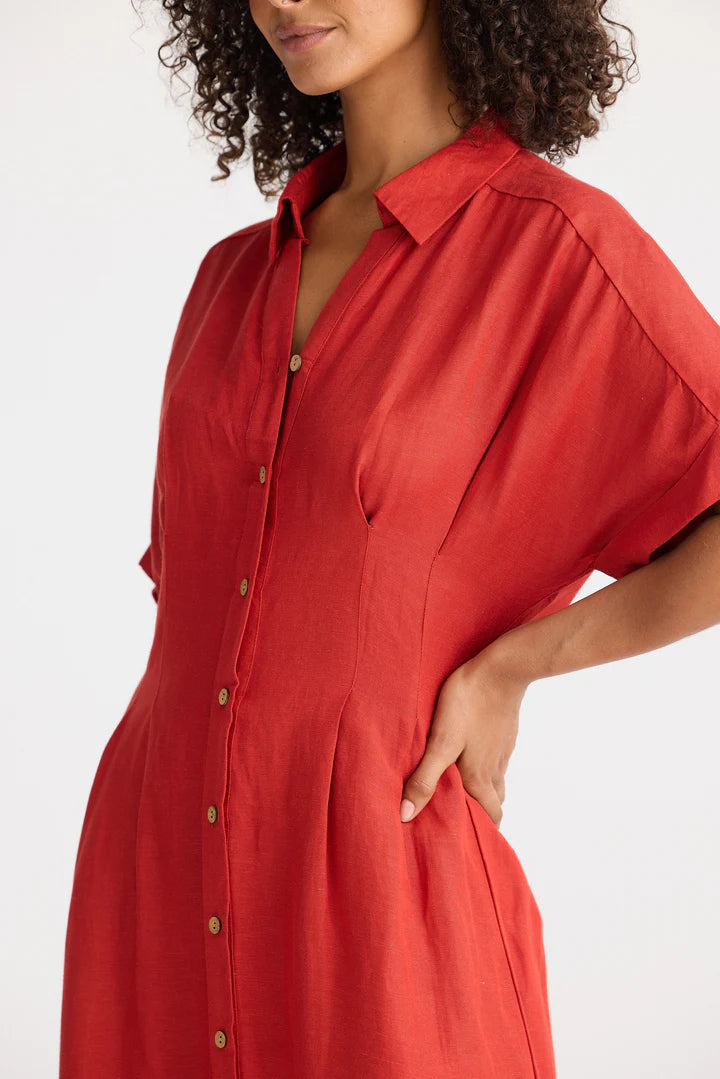 Collection of The Shanty Corporation Felicitia Dress - Cherry Linen Blend in a gallery layout
