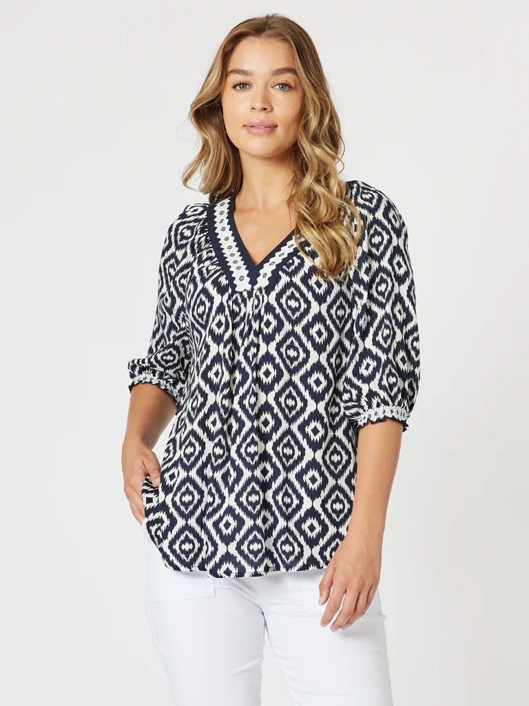 Threadz Diamonds are Forever Top - Navy/ White