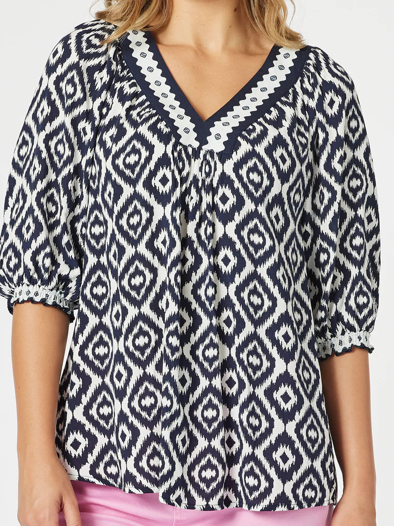 Threadz Diamonds are Forever Top - Navy/ White