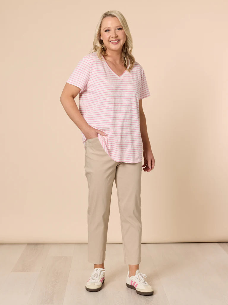 Threadz Tonic Stripe Tee - Pink/ White