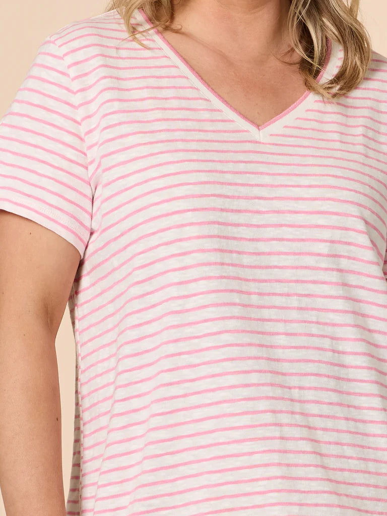 Threadz Tonic Stripe Tee - Pink/ White