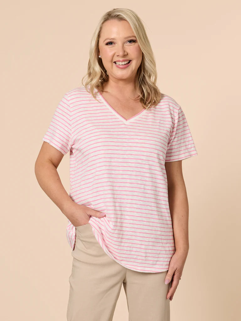 Collection of Threadz Tonic Stripe Tee - Pink/ White in a gallery layout