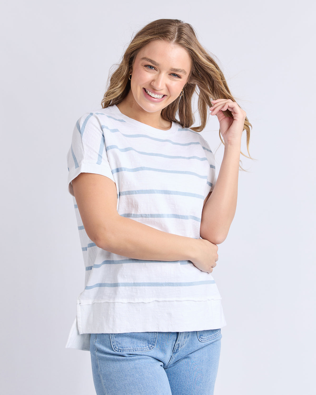 Foxwood Allison Stripe Tee- Sky