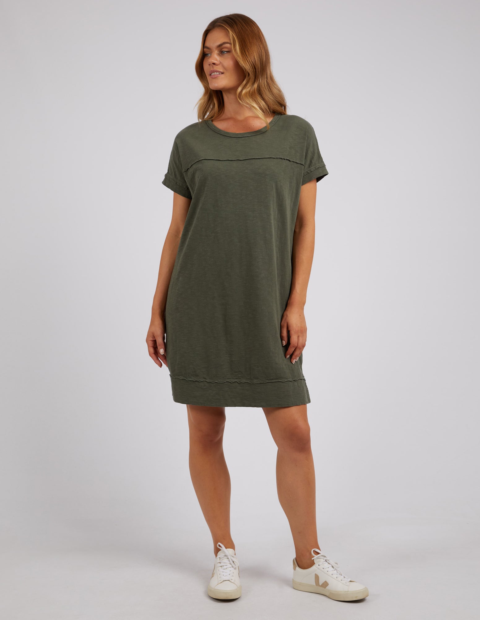 Collection of Foxwood Allison Tee Dress - Khaki in a gallery layout
