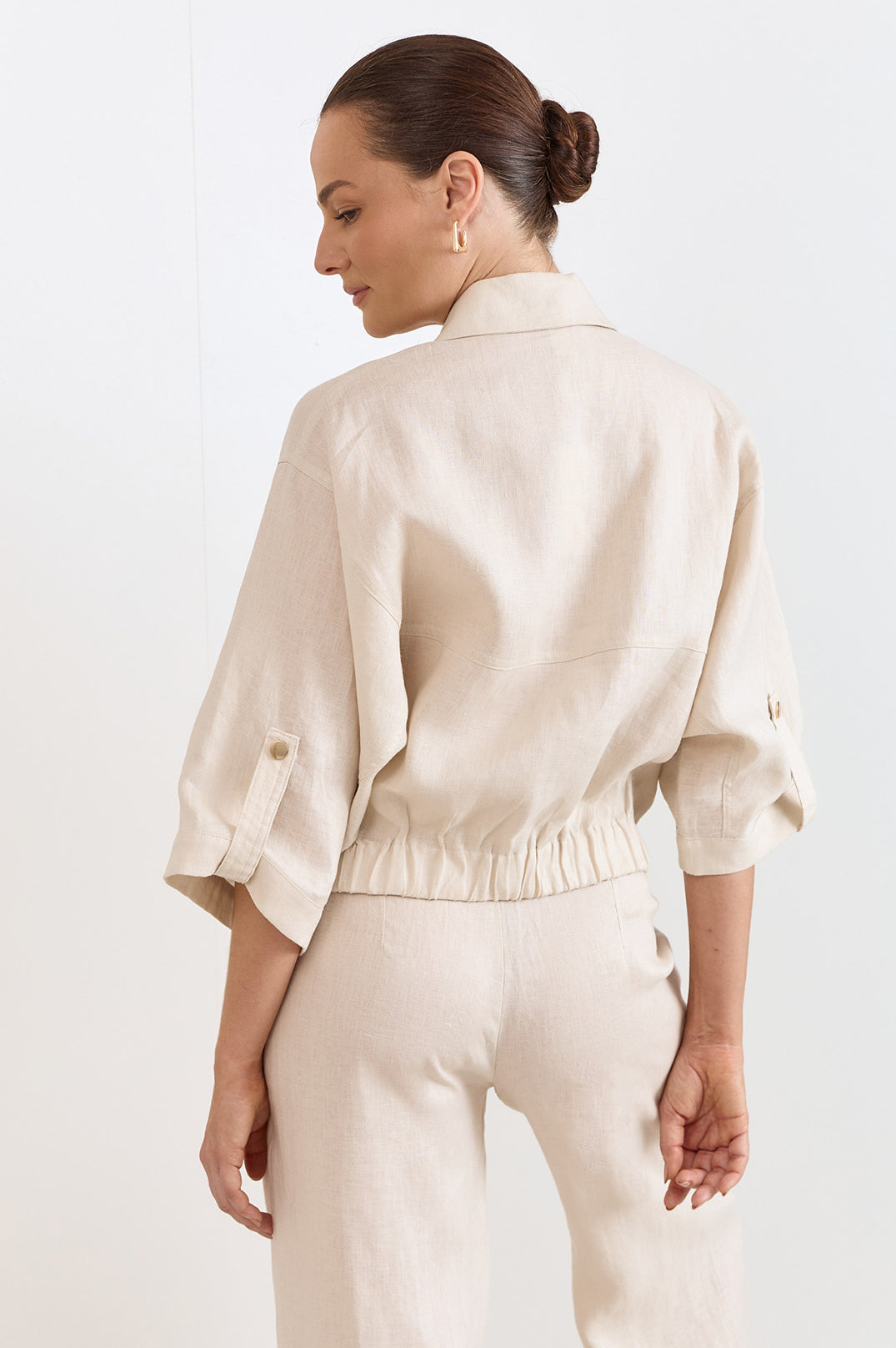 Image of Adorne Arlie Front Pocket Linen Top - Stone