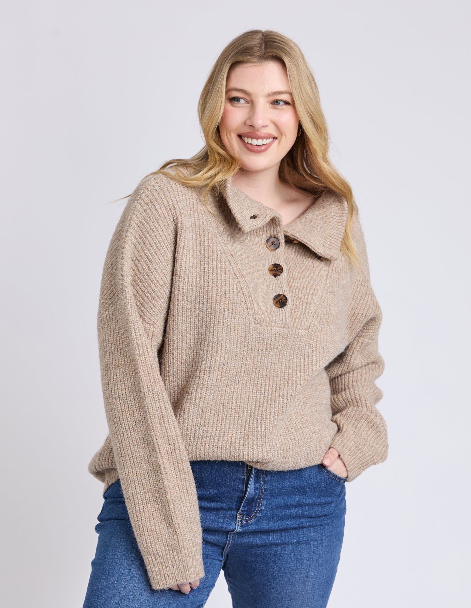 Elm Bron Button Knit - Oatmeal