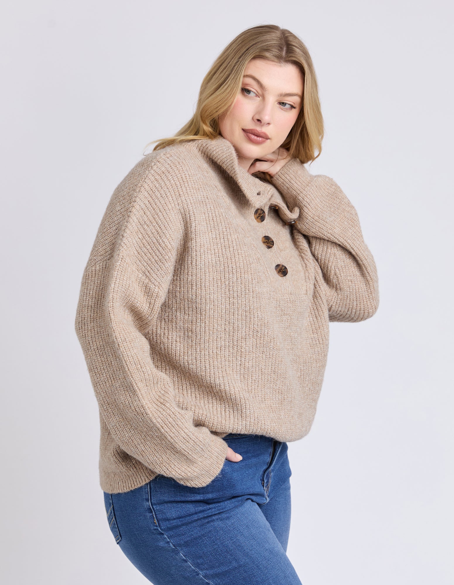 Elm Bron Button Knit - Oatmeal