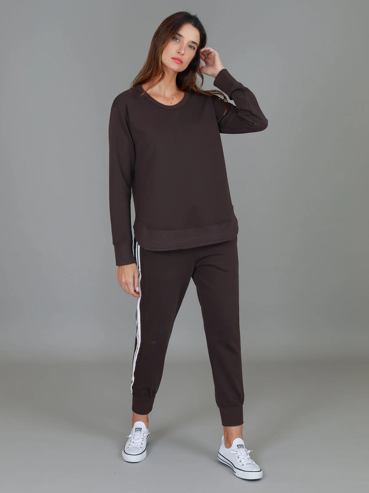 3rd Story Charlette Curved Hem Sweater - Truffle