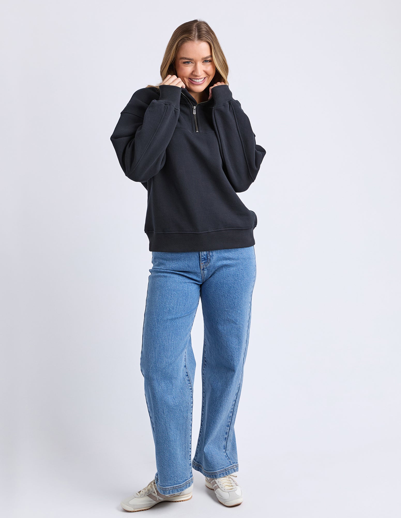 Collection of Foxwood College Zip Crew - Black in a gallery layout