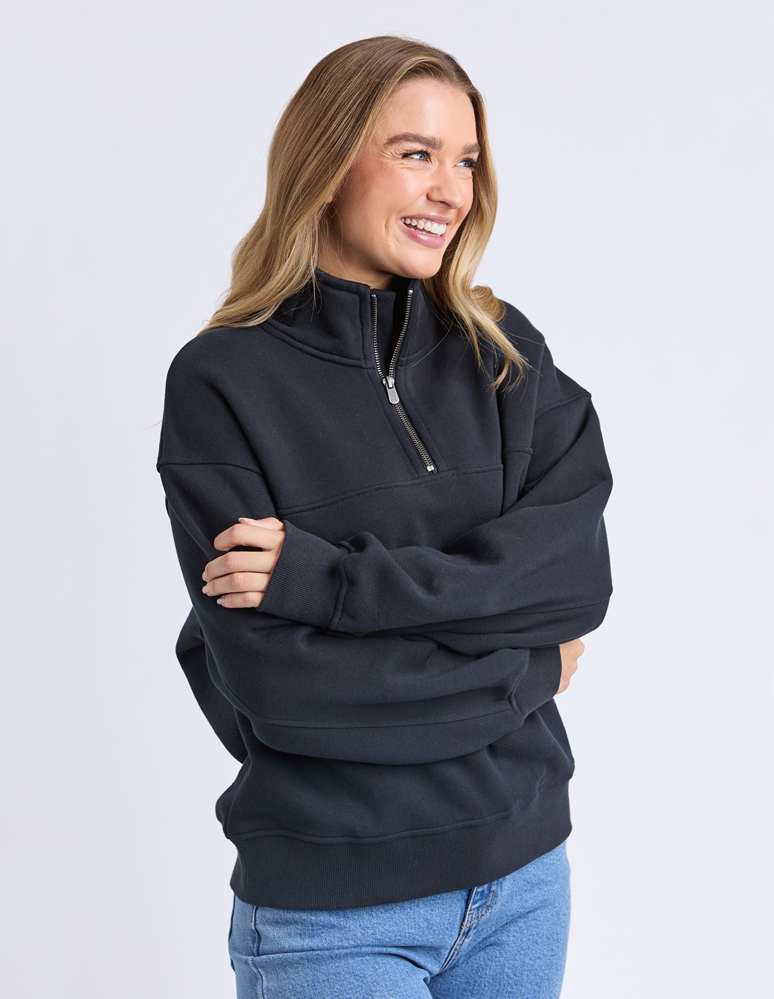 Collection of Foxwood College Zip Crew - Black in a gallery layout