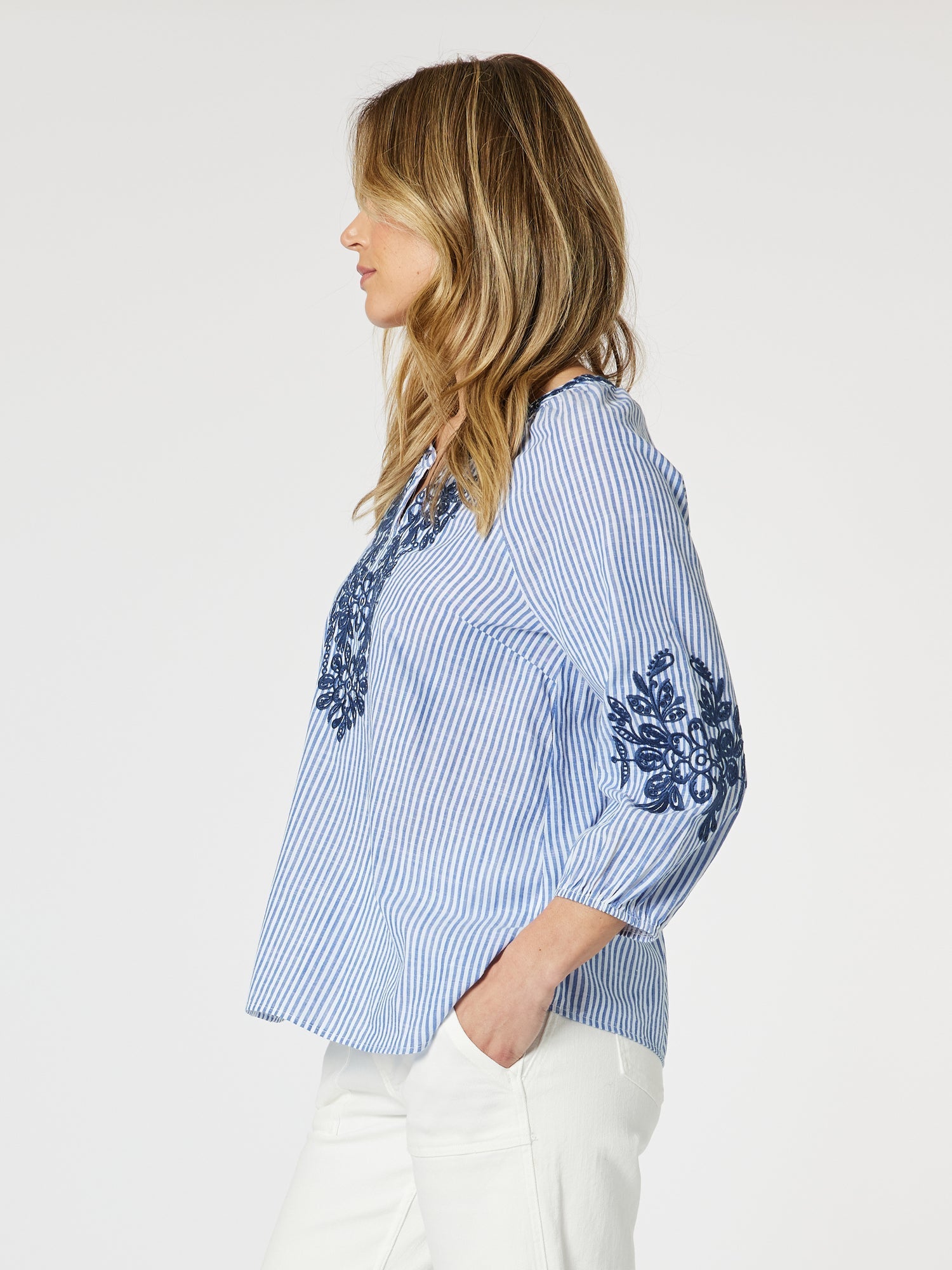 Collection of Gordon Smith Cottesloe Stripe Top - Blue/White in a gallery layout