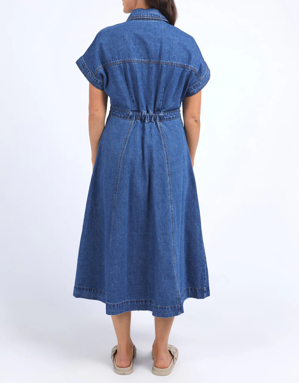 Collection of Elm Aimee Denim Dress - Mid Blue Wash in a gallery layout
