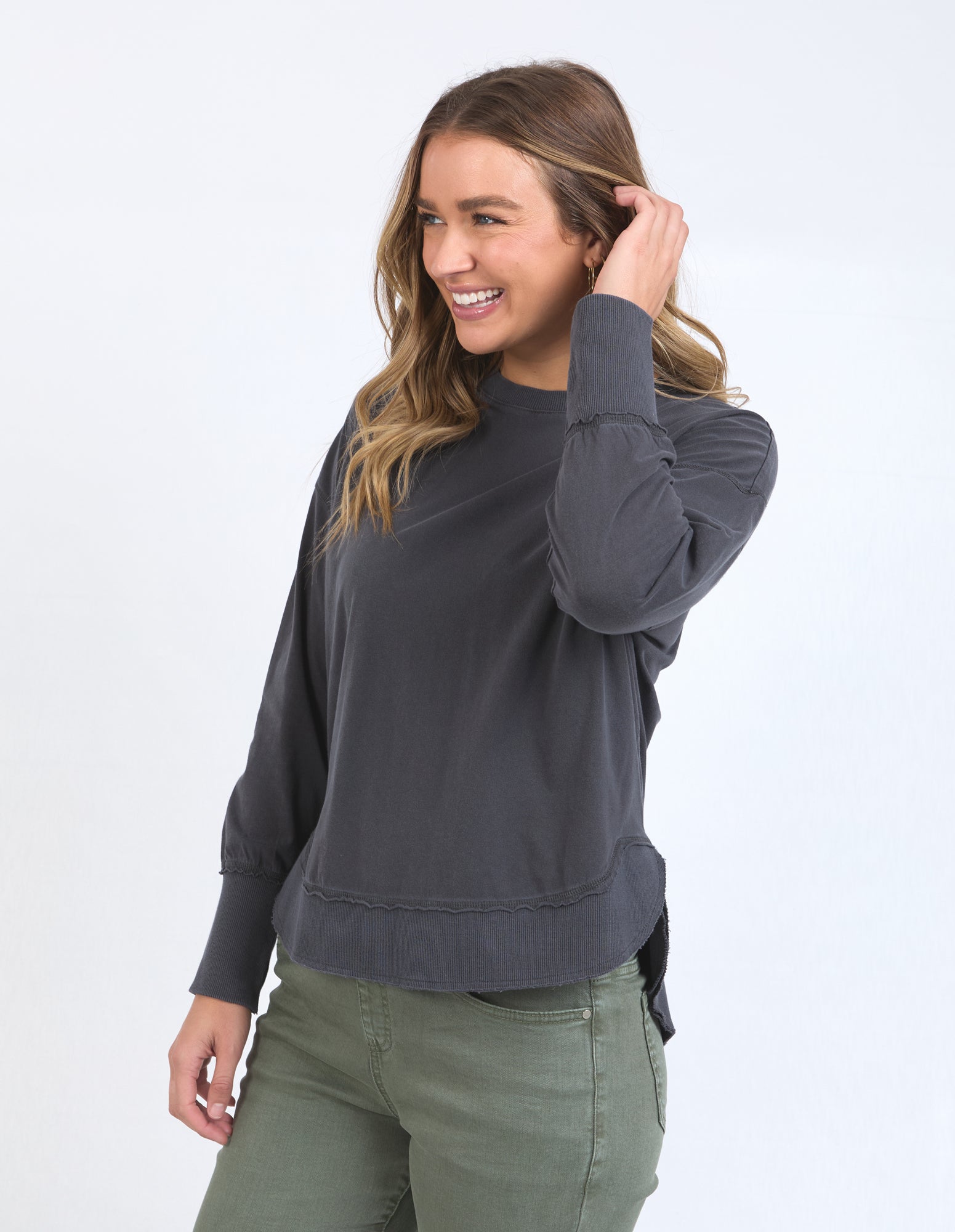 Collection of Foxwood Farrah Long Sleeve - Charcoal in a gallery layout