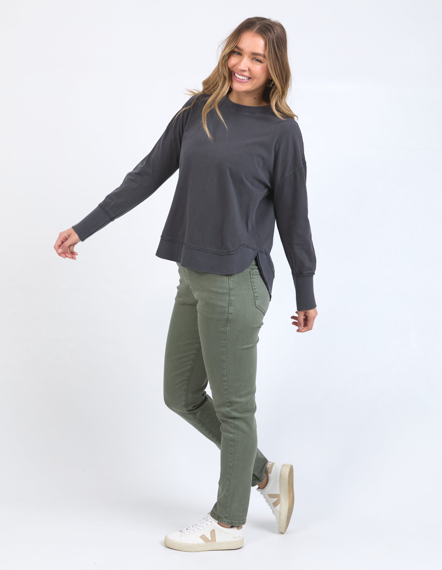 Collection of Foxwood Farrah Long Sleeve - Charcoal in a gallery layout