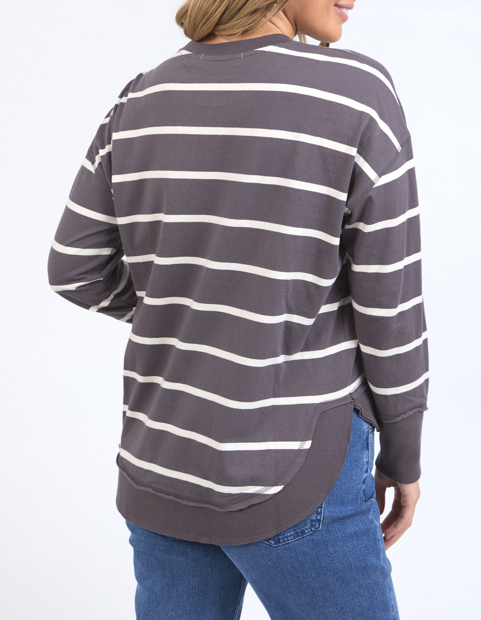Foxwood Farrah Long Sleeve - Dark Grey/Vintage White Stripe