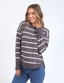 Collection of Foxwood Farrah Long Sleeve - Dark Grey/Vintage White Stripe in a gallery layout