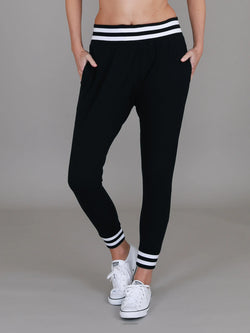 Collection of 3rd Story Fia Contrast Stripe Rib Jogger - Black/White in a gallery layout