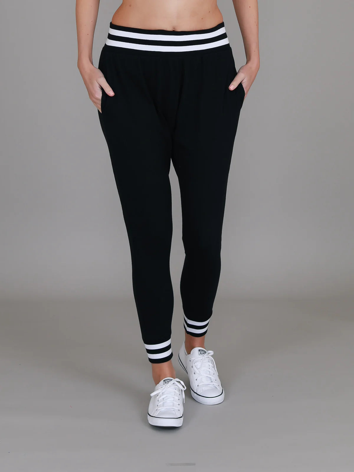 3rd Story Fia Contrast Stripe Rib Jogger - Black/White