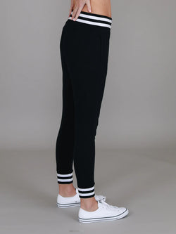 Collection of 3rd Story Fia Contrast Stripe Rib Jogger - Black/White in a gallery layout
