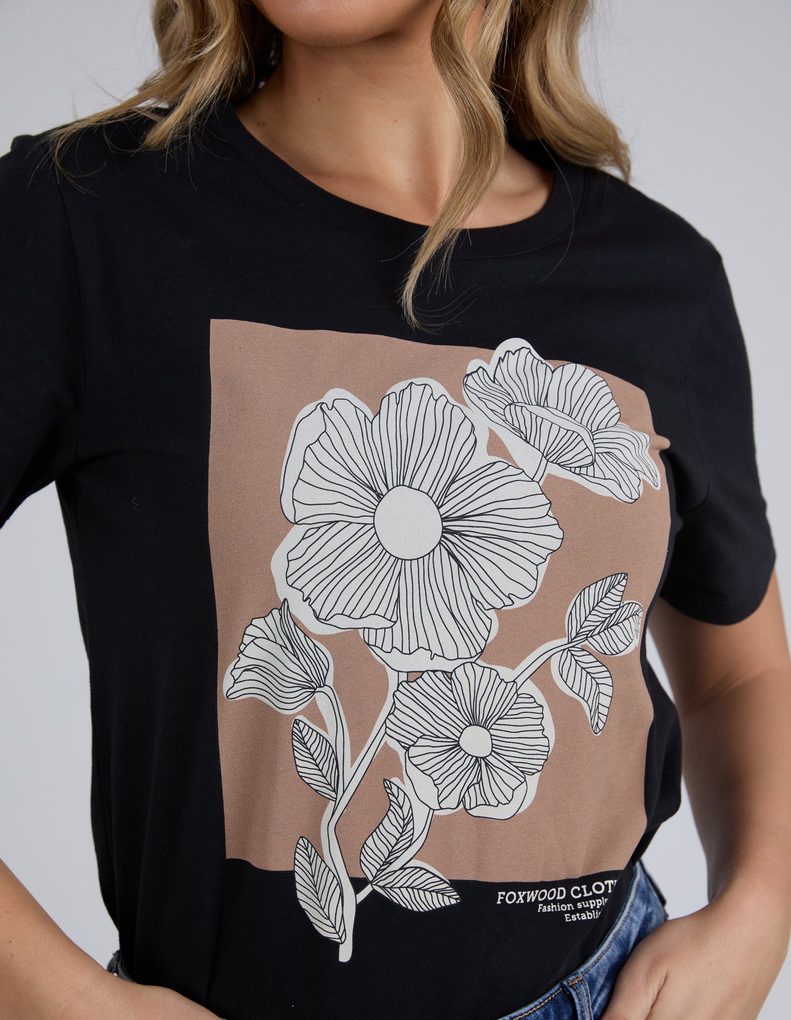 Collection of Foxwood Flower Block Tee - Black in a gallery layout