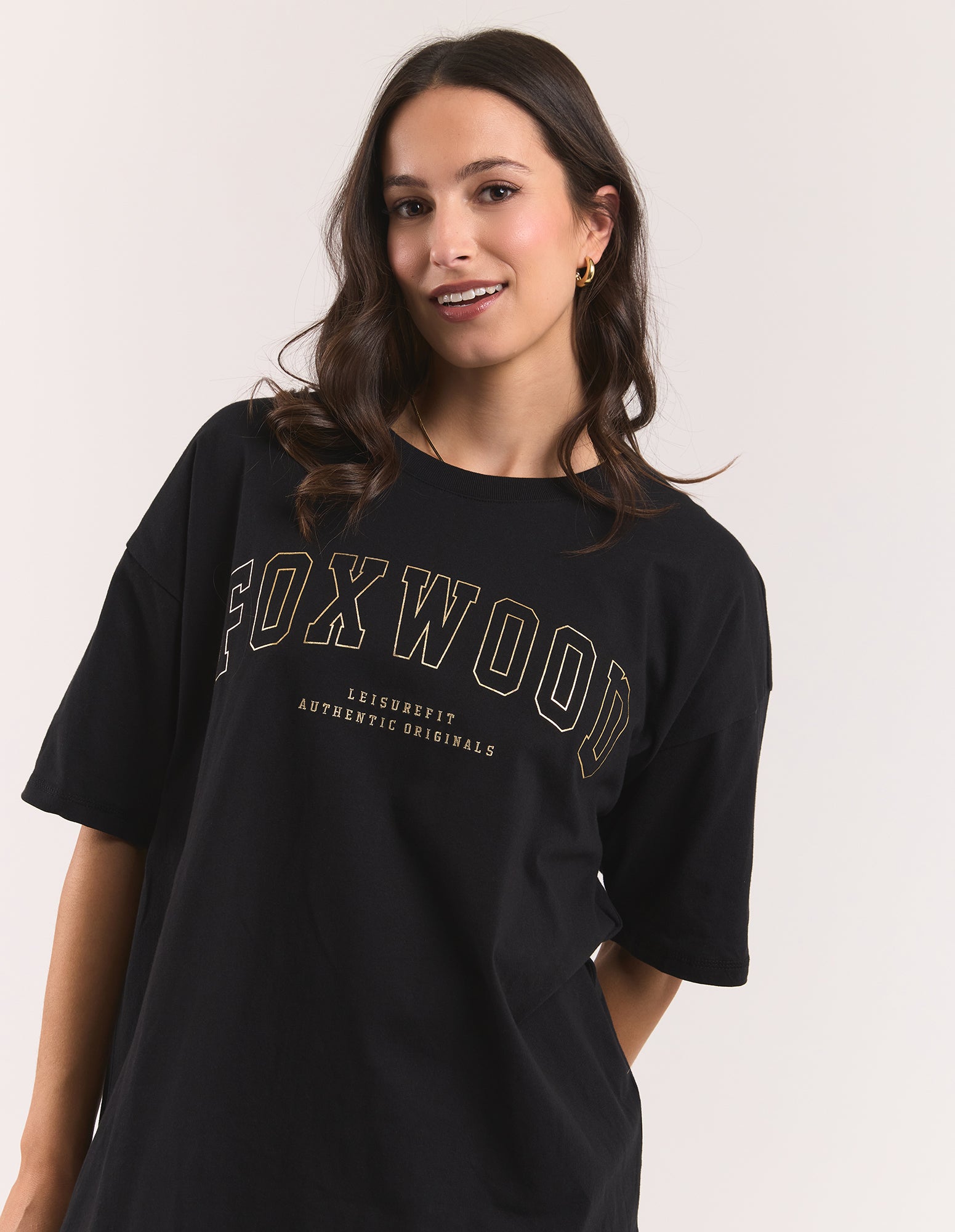Image of Foxwood Metallic Interval Outline Tee - Black with Gold