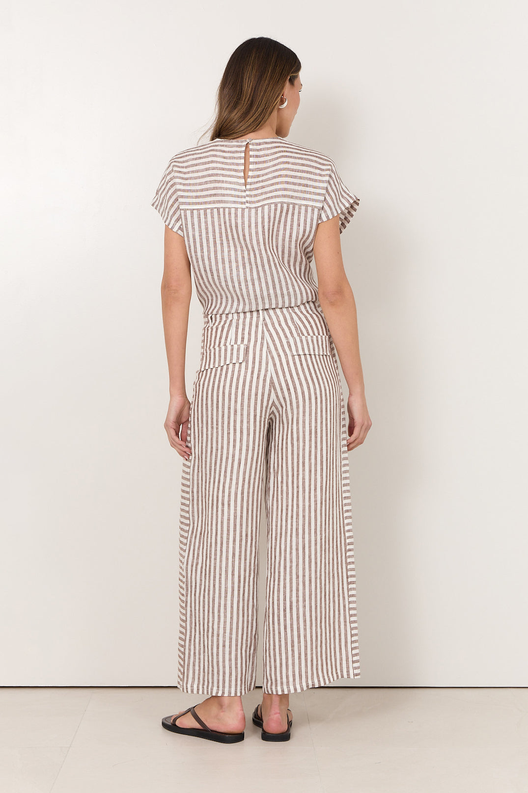 Image of Adorne Gabriella Stripe Linen Pant - Chocolate/ White