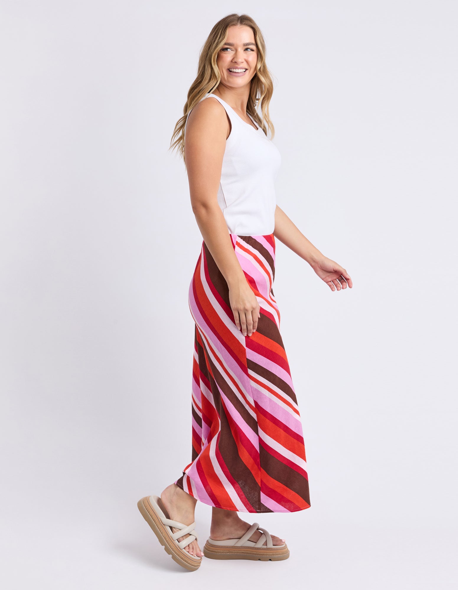 Collection of Foxwood Guava Stripe Skirt - Stripe in a gallery layout