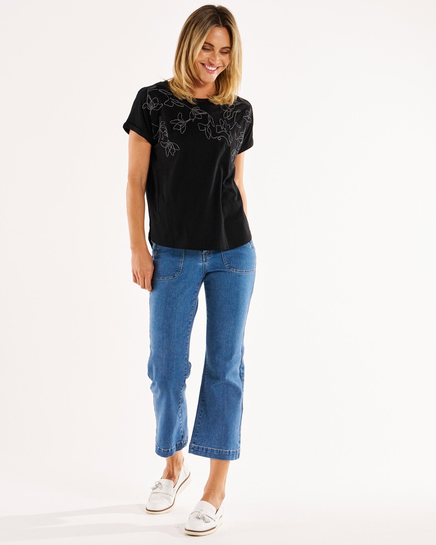 Collection of hailey-short-sleeve-tee-black-embellished-BB2026-1 in a gallery layout