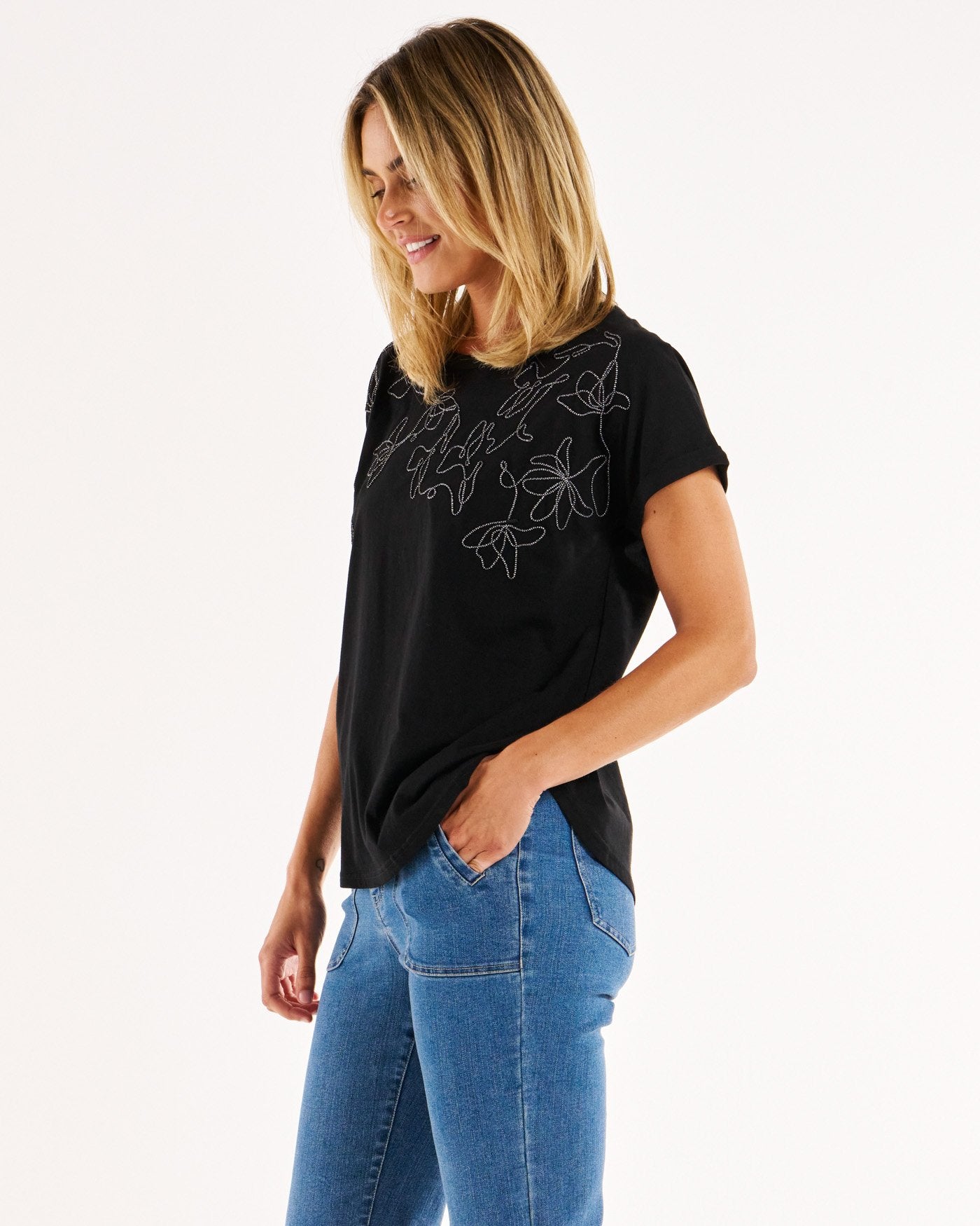 Collection of hailey-short-sleeve-tee-black-embellished-BB2026-3 in a gallery layout