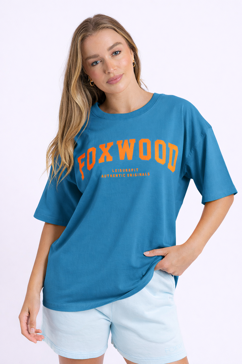 Image of Foxwood Metallic Interval Tee - Bright Blue with Orange