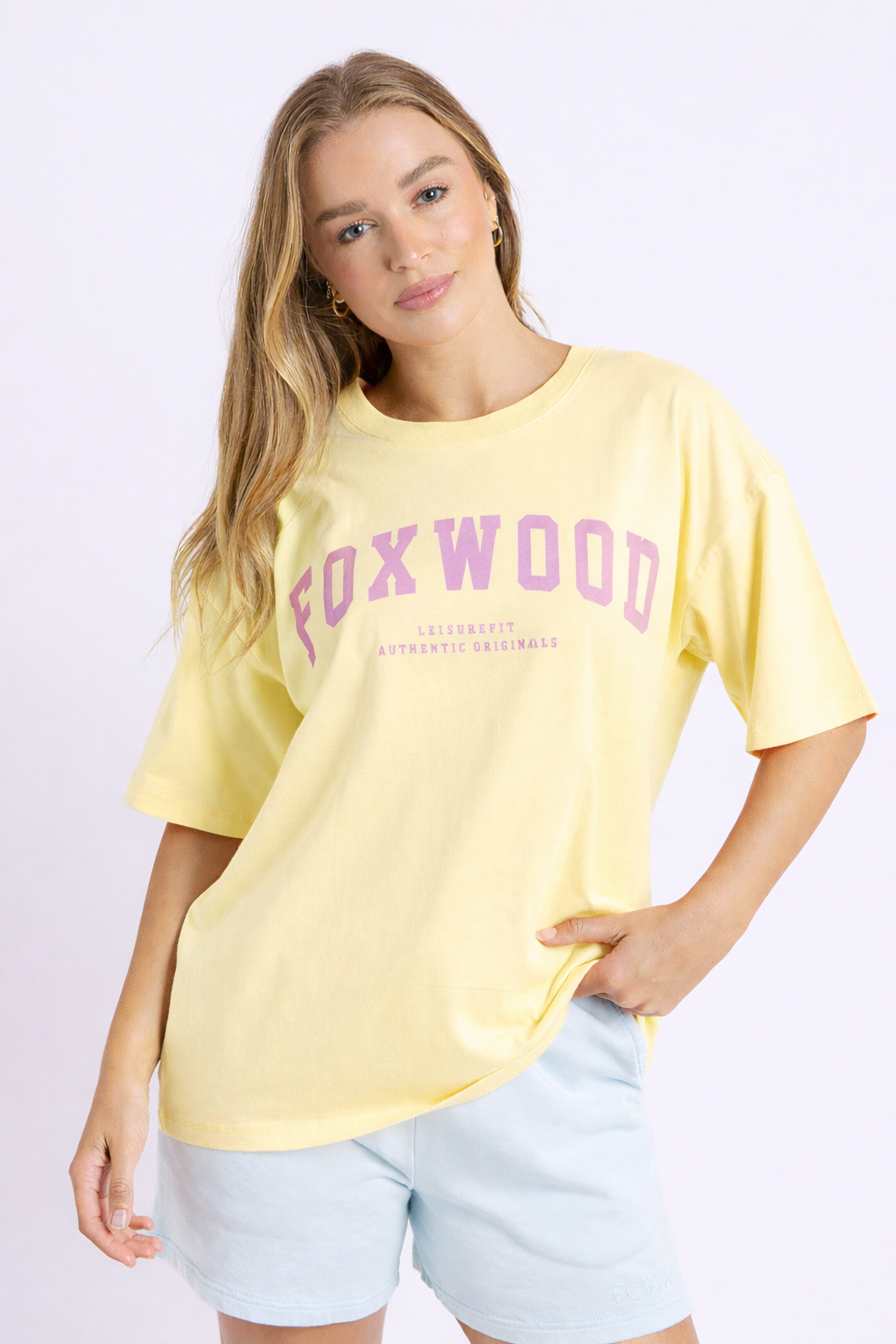 Image of Foxwood Interval Tee - Pale Lemon with Pink