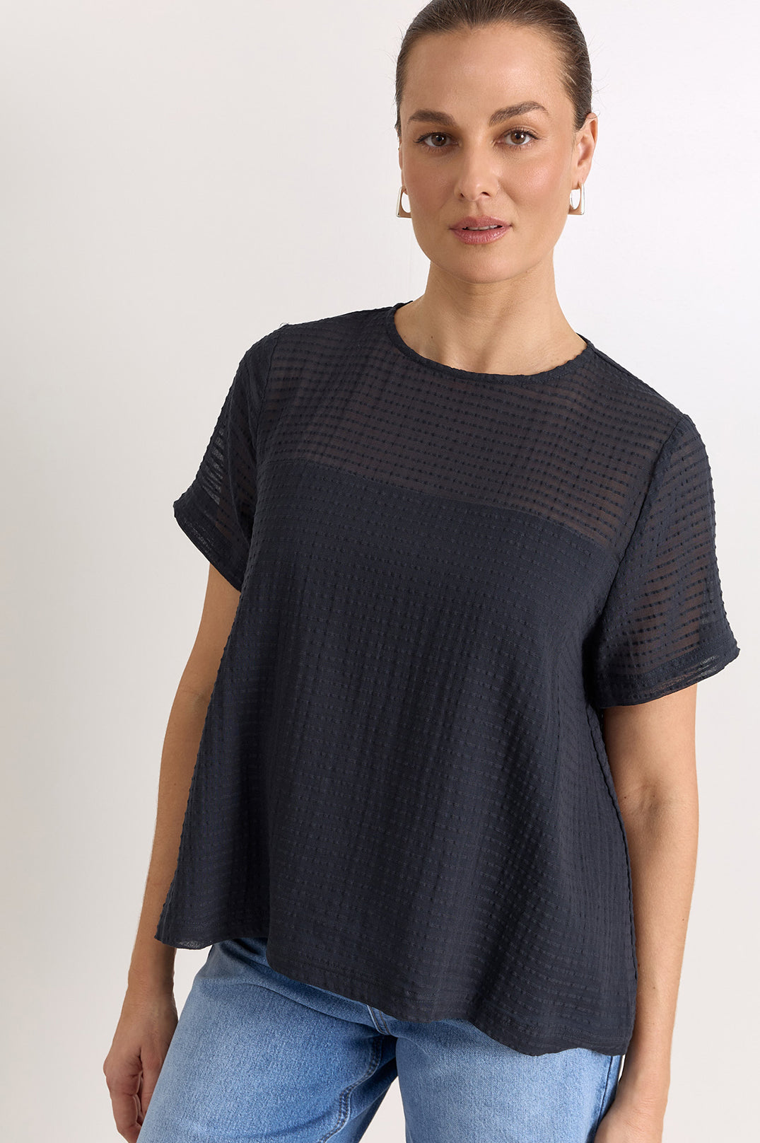 Image of Adorne Lori Textured Cotton Top - Ink
