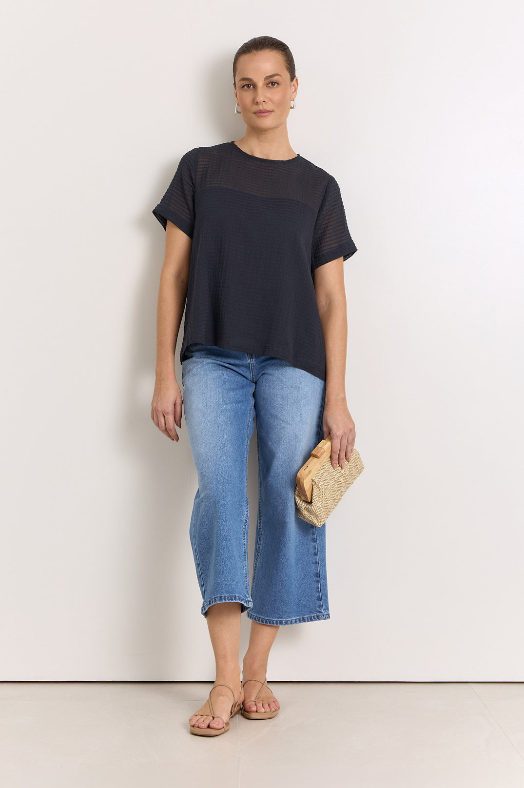 Image of Adorne Lori Textured Cotton Top - Ink