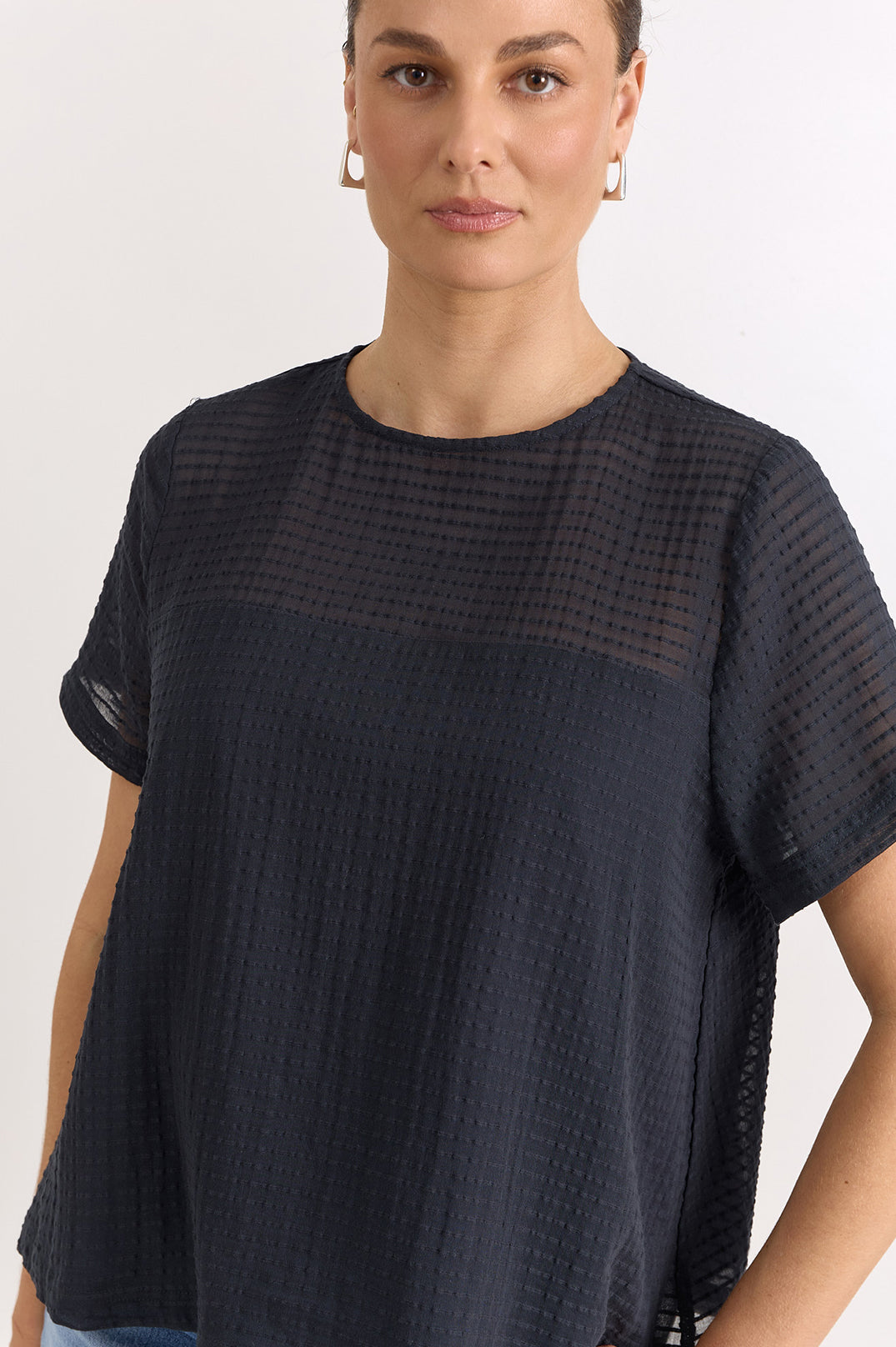Image of Adorne Lori Textured Cotton Top - Ink