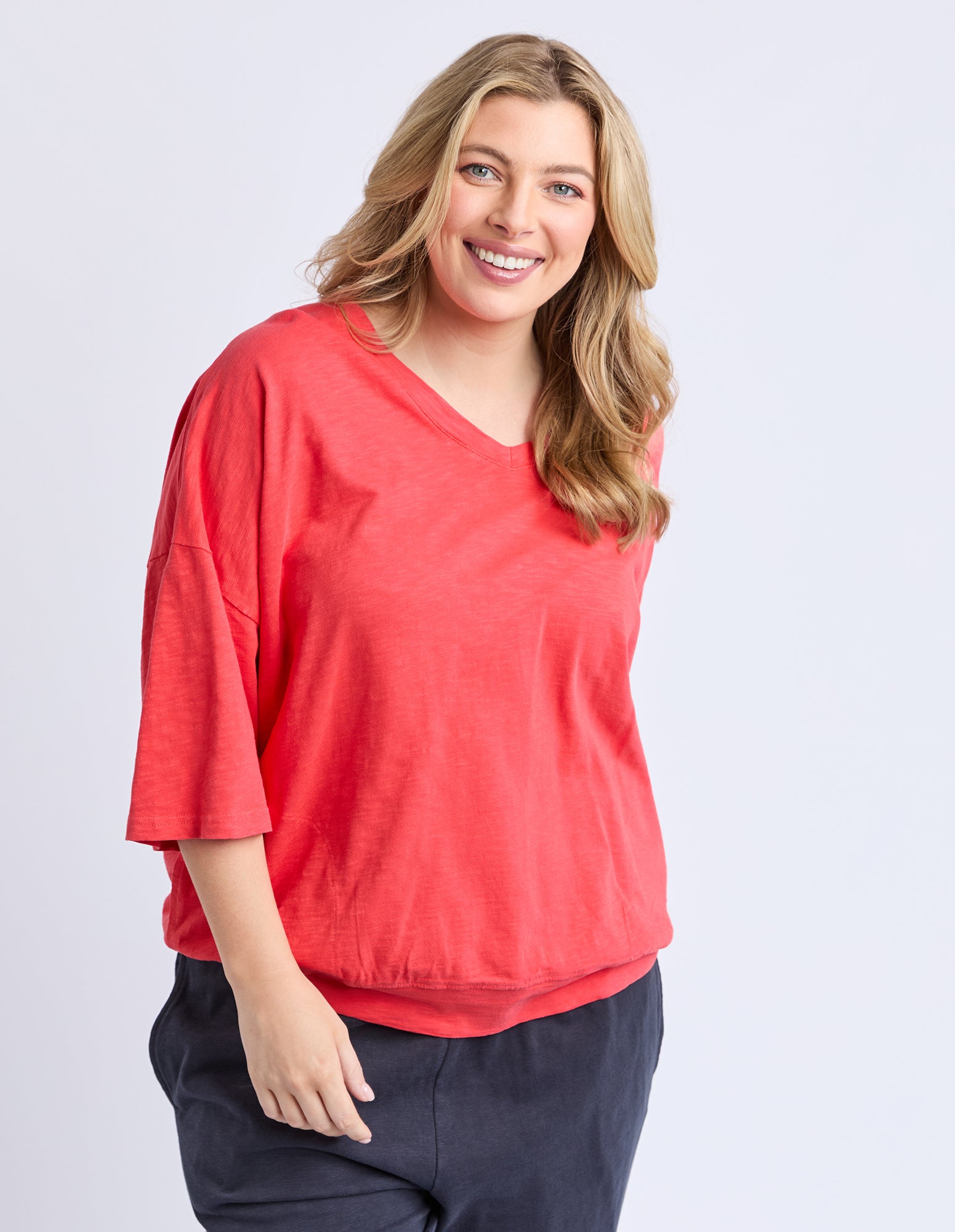 Collection of Elm Fundamental Mazie Vee Neck - Cayenne in a gallery layout