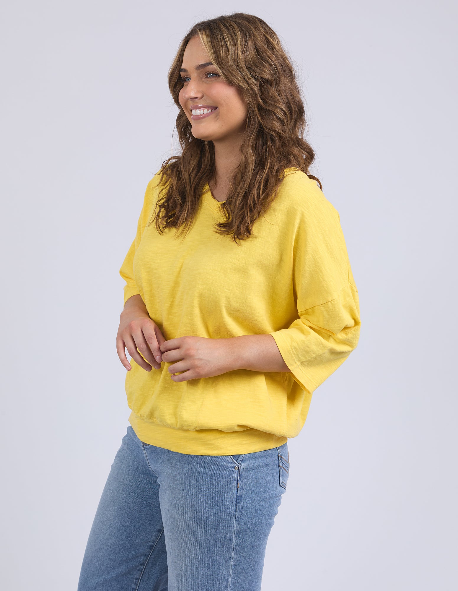 Collection of Elm Fundamental Mazie Vee Neck - Lemon in a gallery layout