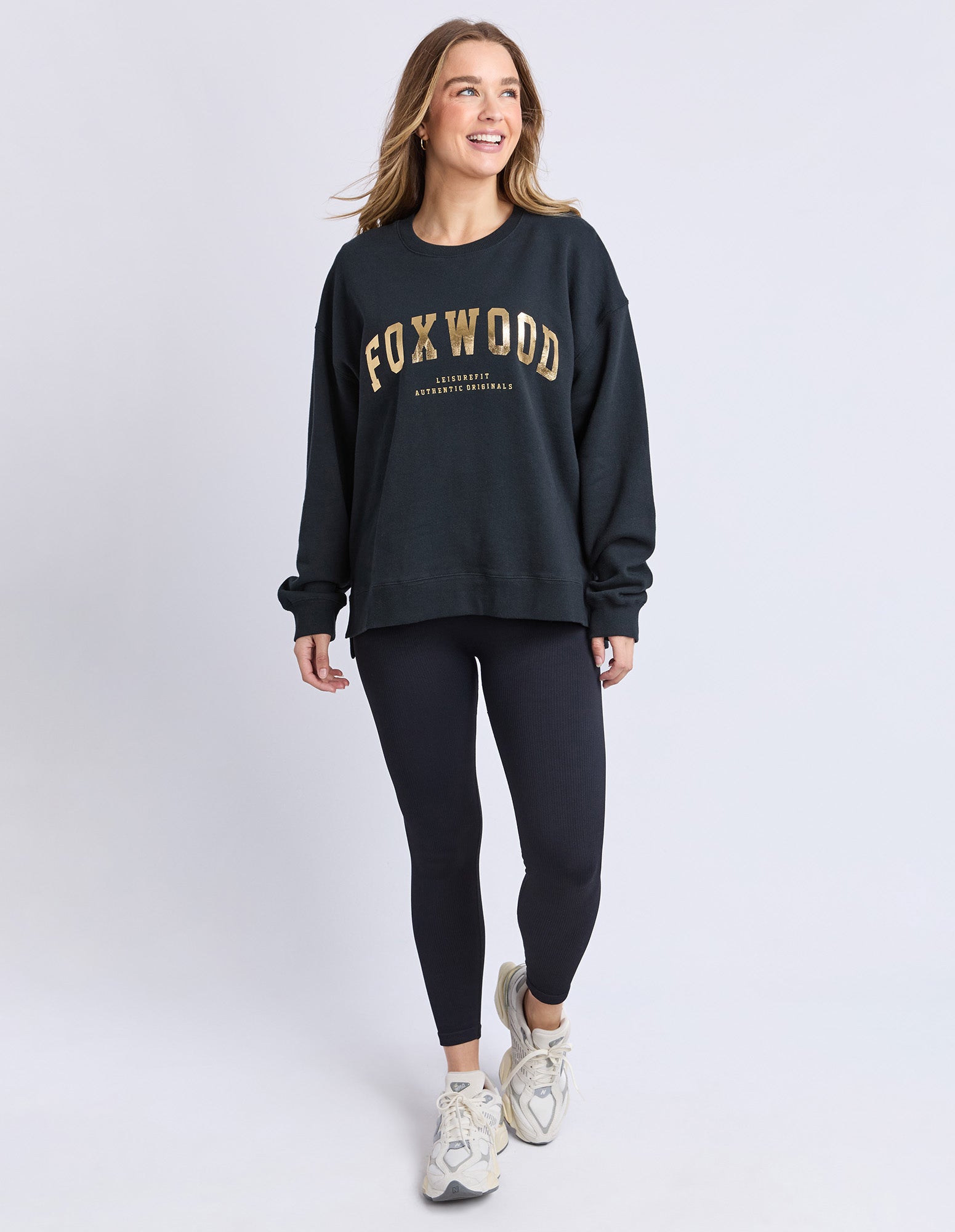 Collection of Foxwood Metallic Interval Crew Jumper - Black with Gold in a gallery layout
