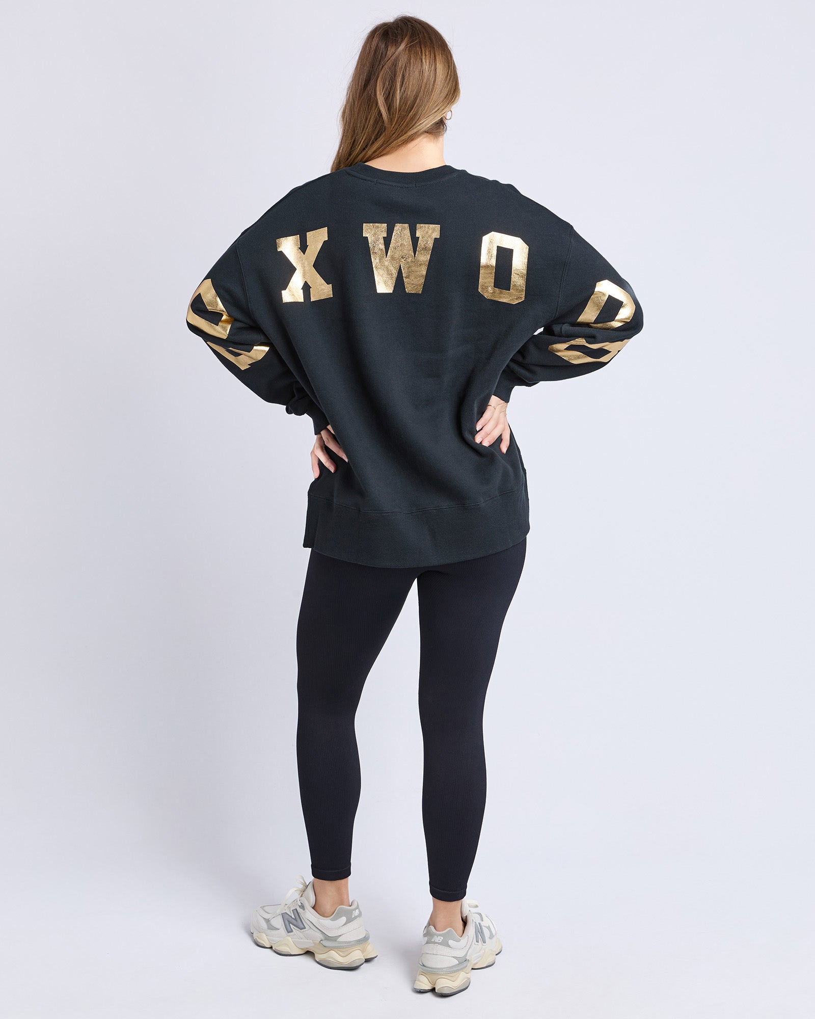Collection of Foxwood Metallic Interval Crew Jumper - Black with Gold in a gallery layout