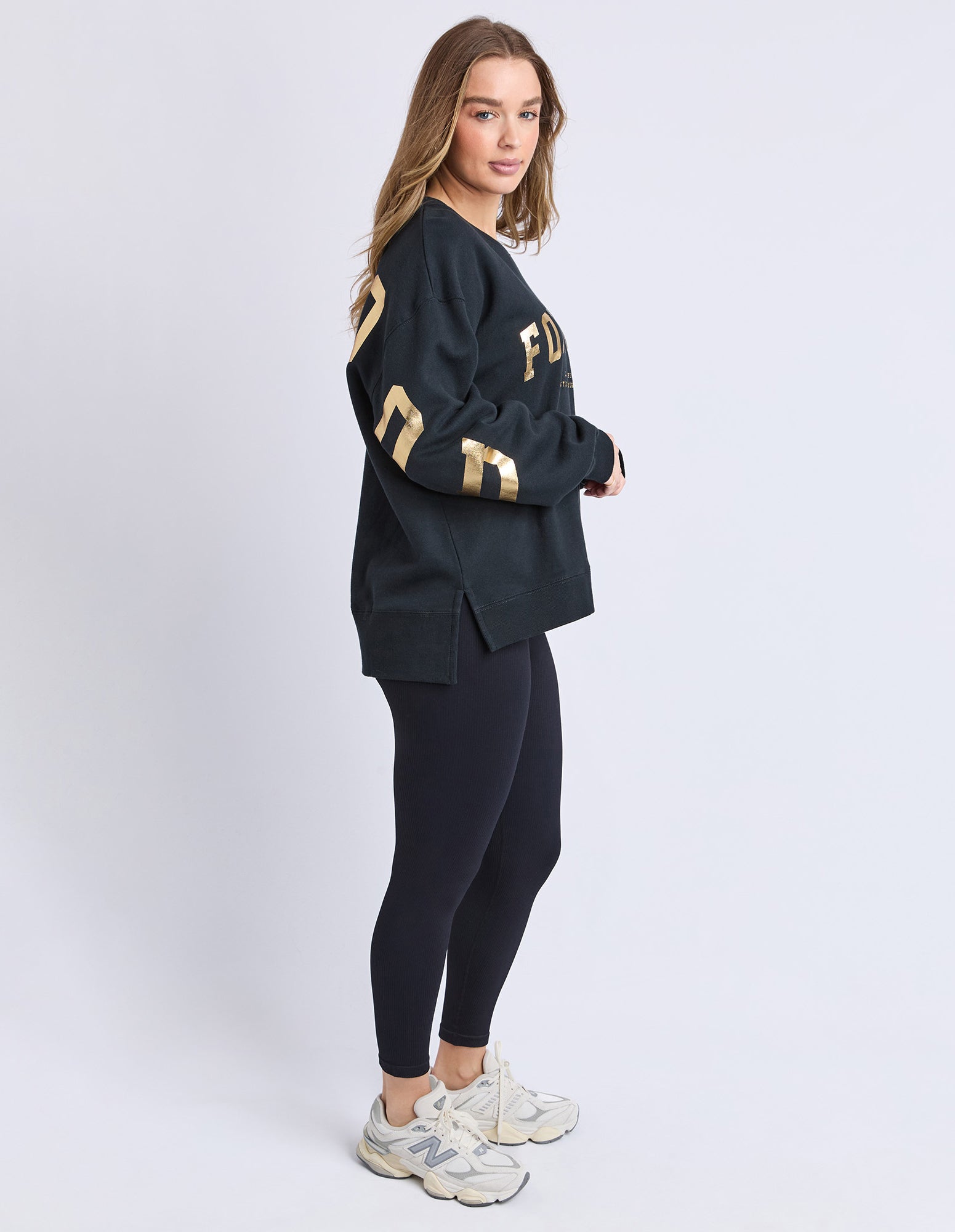 Collection of Foxwood Metallic Interval Crew Jumper - Black with Gold in a gallery layout