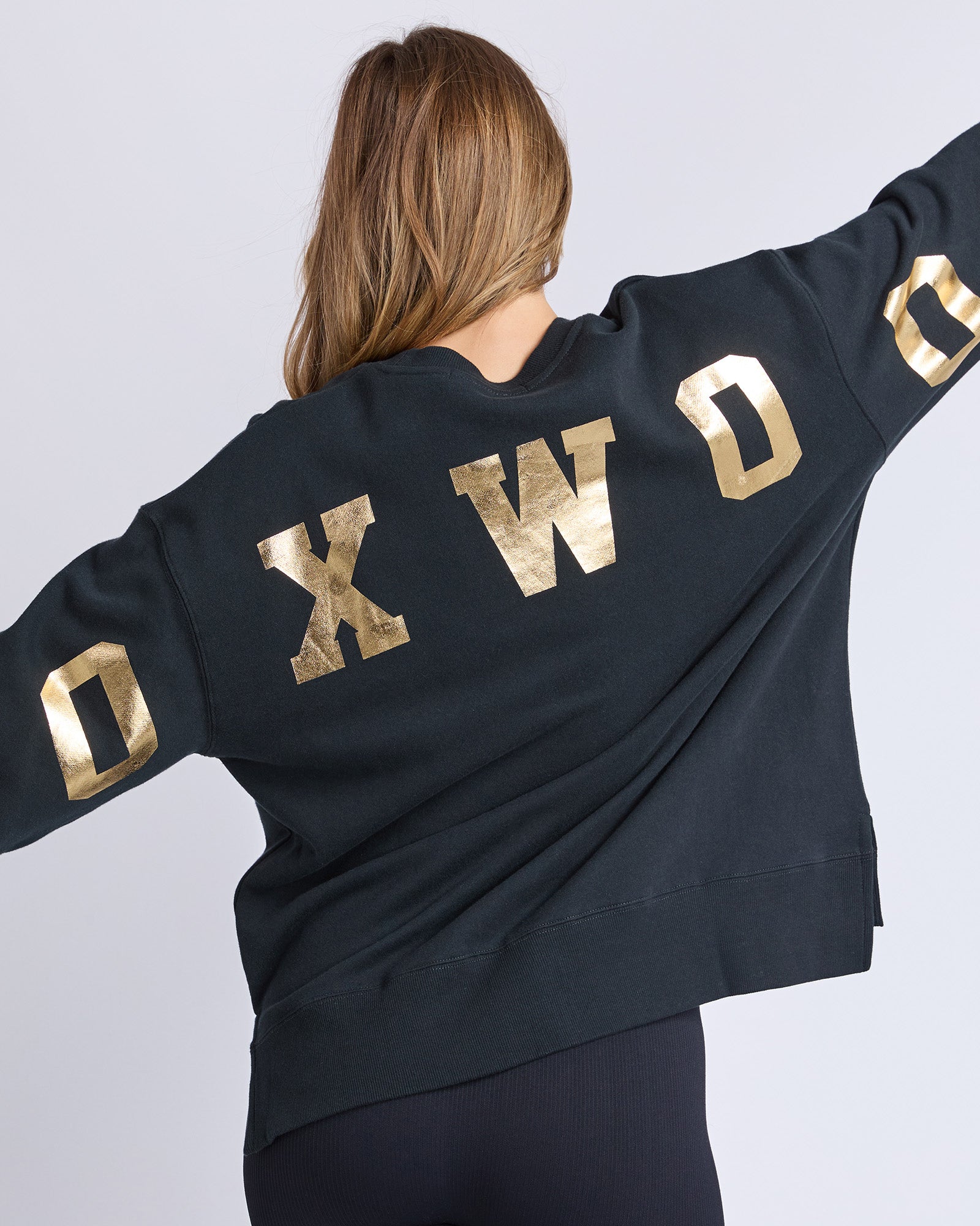 Collection of Foxwood Metallic Interval Crew Jumper - Black with Gold in a gallery layout